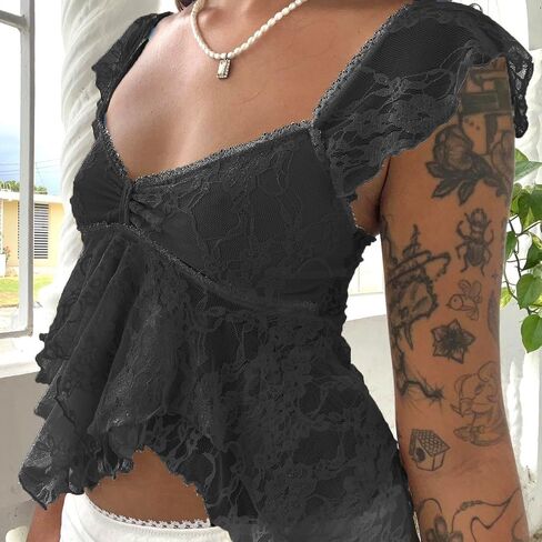WYFC Lace Tops for Women Y2k Babydoll Tank Vintage Floral Going Out Shirt in Saudi Arabia