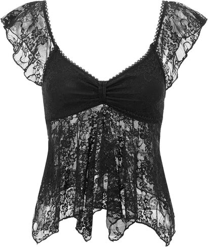WYFC Lace Tops for Women Y2k Babydoll Tank Vintage Floral Going Out Shirt in Saudi Arabia