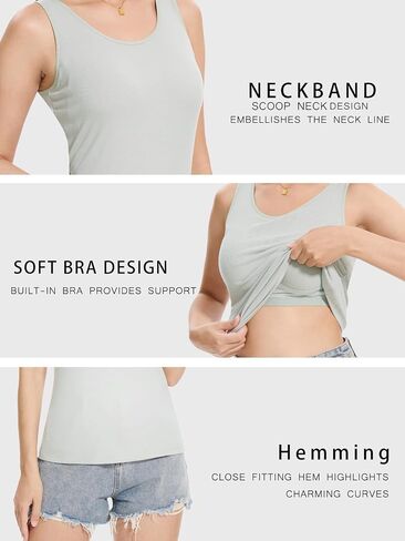 Orrpally Women Ribbed Tank Tops Built in Bra Basic Tank Top Sleeveless Undershirt Tank in Kuwait