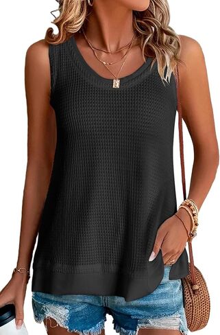 EVALESS Waffle Knit Tank Top for Women Summer 2025 Trendy Oversized Scoop Neck Knit Sleeveless Shirts Tops in Saudi Arabia