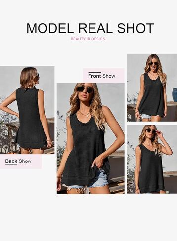 EVALESS Waffle Knit Tank Top for Women Summer 2025 Trendy Oversized Scoop Neck Knit Sleeveless Shirts Tops in Saudi Arabia