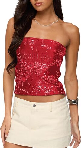 Missactiver Women's requin tubs Tops Y2K Sexy Sexy Sparkle Rhinestone STRAPLINGLING SUMPLING SUMMEN in Saudi Arabia
