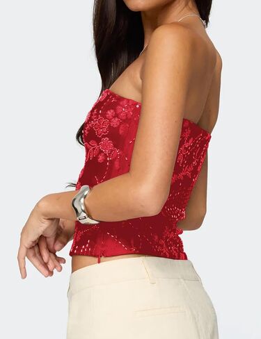 Missactiver Women's requin tubs Tops Y2K Sexy Sexy Sparkle Rhinestone STRAPLINGLING SUMPLING SUMMEN in Saudi Arabia
