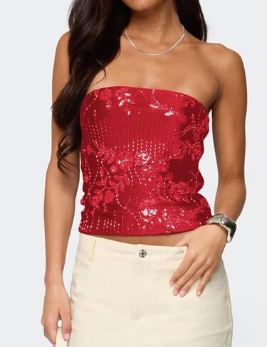 Missactiver Women's requin tubs Tops Y2K Sexy Sexy Sparkle Rhinestone STRAPLINGLING SUMPLING SUMMEN in Saudi Arabia