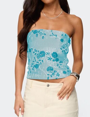 Missactiver Women's requin tubs Tops Y2K Sexy Sexy Sparkle Rhinestone STRAPLINGLING SUMPLING SUMMEN in Kuwait