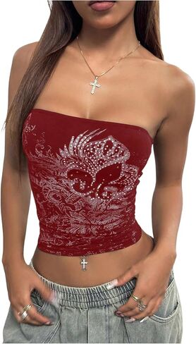 Soly Hux Women's Grapit Bandeau Tube Top Y2K Gothic Britlless Crops Tops Wave Party Outfits in Saudi Arabia
