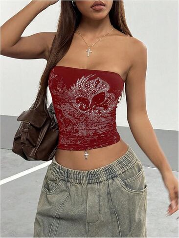 Soly Hux Women's Grapit Bandeau Tube Top Y2K Gothic Britlless Crops Tops Wave Party Outfits in Saudi Arabia