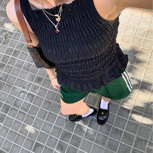 Women Y2K Shirred Tank Top Smocked Ruffle Sleeveless Crop Top Cute Slim Fit Top Shirt Vacation Going Out in Saudi Arabia