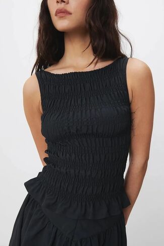 Women Y2K Shirred Tank Top Smocked Ruffle Sleeveless Crop Top Cute Slim Fit Top Shirt Vacation Going Out in Saudi Arabia