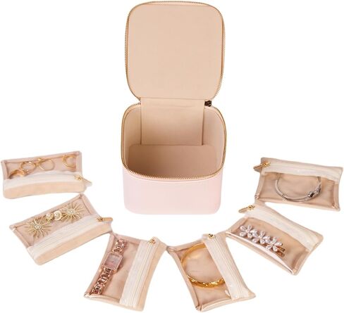 Travel Jewelry Organizer, Mom Gifts,Jewelry Box with 6 zipper velvet bags for Women,Teacher Appreciation Gifts Wedding Birthday Gifts Trendy Stuff for Women Gift Box Packaging(White) in Saudi Arabia