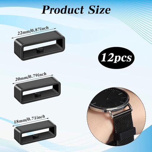 12Pcs Silicone Watch Band Holder, 22/20/18mm Watch Band Keepers Replacement Watches Retainer Strap Loops for Watches Fastener Rings Replacement Accessories in Saudi Arabia