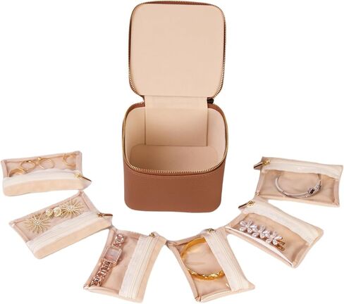 Travel Jewelry Organizer, Mom Gifts,Jewelry Box with 6 zipper velvet bags for Women,Teacher Appreciation Gifts Wedding Birthday Gifts Trendy Stuff for Women Gift Box Packaging(White) in Kuwait