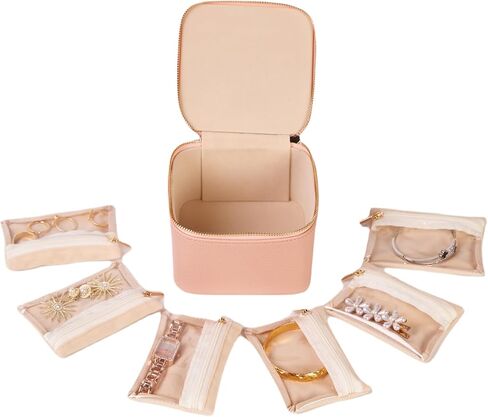 Travel Jewelry Organizer, Mom Gifts,Jewelry Box with 6 zipper velvet bags for Women,Teacher Appreciation Gifts Wedding Birthday Gifts Trendy Stuff for Women Gift Box Packaging(White) in Kuwait