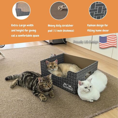 Cat Cardboard Scratcher with Extra-Large Box Bigger Space Double-Sided Scratching Refillable Pad Scratch Board Easy to Clean Scratched Lounger for Indoor Cats Weaving Patterns in Saudi Arabia