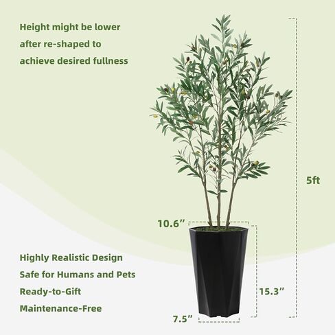 Artificial Olive Tree 5FT Fake Plant with White Diamond Planter Faux Olive Tall Fake Floor Plant in Pot Artificial Silk Trees for Home Office Living Room Decor Indoor in Saudi Arabia