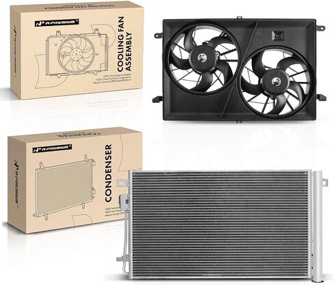 A-Premium A/C Contenser & Cooling Fan Assombly متوافق مع شيفروليه ترافيرز 2009-2017 و GMC Acadia 2007-2016 ، Acadia Limited 2017 & Buick Juplave 2008-2017 & Saturn Outlook 2007-2010 ، 2pc set in Saudi Arabia