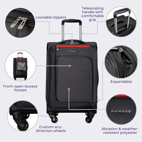 Ricardo Beverly Hills Aspen Springs 2-PC مجموعة أمتعة-حقيبة Softside خفيفة الوزن من 2 مع 20 "Carry-On و 24" in Kuwait