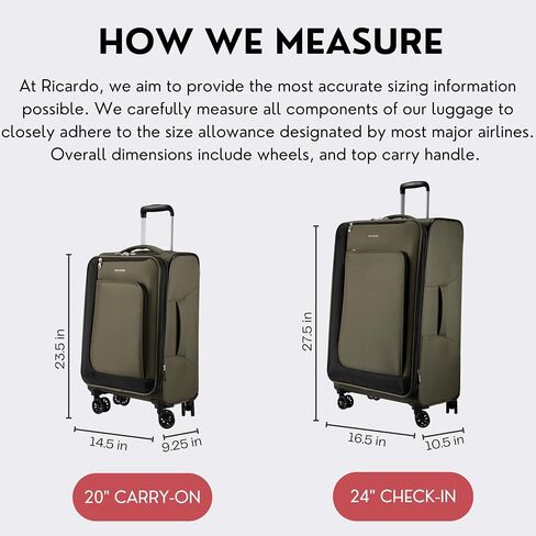 Ricardo Beverly Hills Aspen Springs 2-PC Luggage Set – Lightweight Softside Suitcase Set of 2 with 20" Carry-On & 24" Medium Check-In Spinner, Black in Saudi Arabia