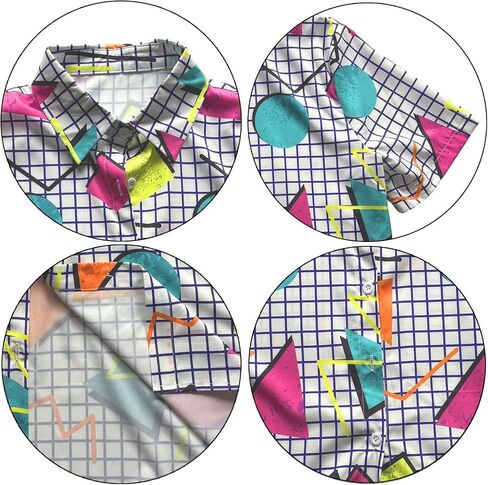 80s 90s Outfits Women Hawaiian Retro Birthday Party Button Down Shirts Disco Neon Short Sleeve Blouse Tops in Kuwait