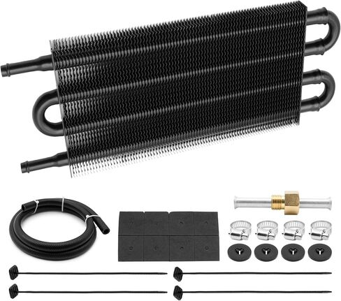 Transmission Oil Cooler 8 Rows 5/16" Aluminium 8 Pass Tube and Fin Cooler Kit with Radiator Hose Mounting Universal Cooler Kit for Ford, Chevrolet, Dodge Ram in Saudi Arabia