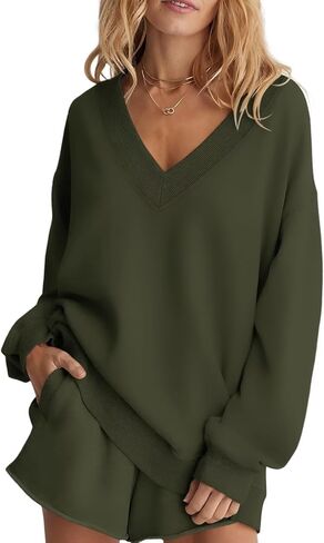 المرأة الضخمة ذات الحجم الكبير للبلوزات الرقبة غير الرسمية الصوف الطويل الأكمام السحب السقوط سقوط فضفاضة قمم السترة 2025 in Kuwait