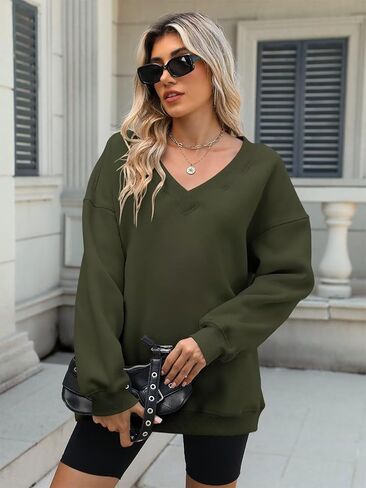 المرأة الضخمة ذات الحجم الكبير للبلوزات الرقبة غير الرسمية الصوف الطويل الأكمام السحب السقوط سقوط فضفاضة قمم السترة 2025 in Kuwait