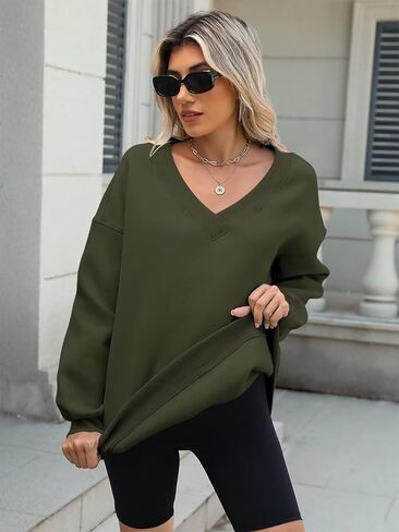 المرأة الضخمة ذات الحجم الكبير للبلوزات الرقبة غير الرسمية الصوف الطويل الأكمام السحب السقوط سقوط فضفاضة قمم السترة 2025 in Kuwait