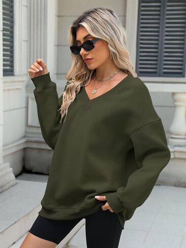 المرأة الضخمة ذات الحجم الكبير للبلوزات الرقبة غير الرسمية الصوف الطويل الأكمام السحب السقوط سقوط فضفاضة قمم السترة 2025 in Kuwait