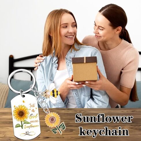 Sunflower Keychain Gifts for Women Girls - Bee Keyring with Cute Floral Charm, Inspirational Key Chain for Friend in Saudi Arabia