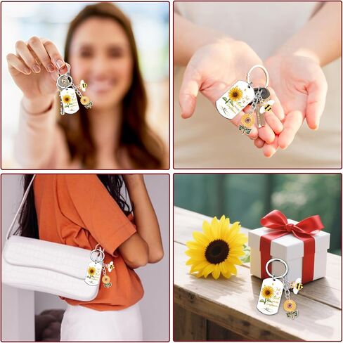 Sunflower Keychain Gifts for Women Girls - Bee Keyring with Cute Floral Charm, Inspirational Key Chain for Friend in Saudi Arabia