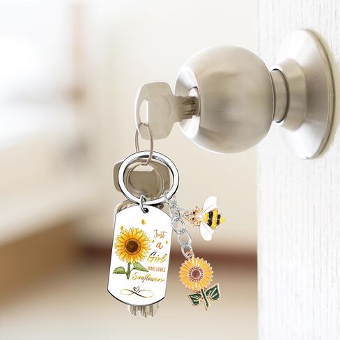 Sunflower Keychain Gifts for Women Girls - Bee Keyring with Cute Floral Charm, Inspirational Key Chain for Friend in Saudi Arabia
