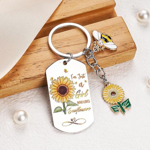 Sunflower Keychain Gifts for Women Girls - Bee Keyring with Cute Floral Charm, Inspirational Key Chain for Friend in Saudi Arabia