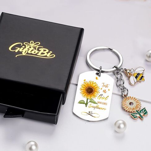 Sunflower Keychain Gifts for Women Girls - Bee Keyring with Cute Floral Charm, Inspirational Key Chain for Friend in Saudi Arabia
