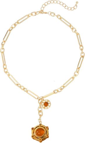 18K Gold-tone Plated Necklace for Women Chunky Agate Pendent Choker Dianty Sun Heart Necklace Unisex in Kuwait