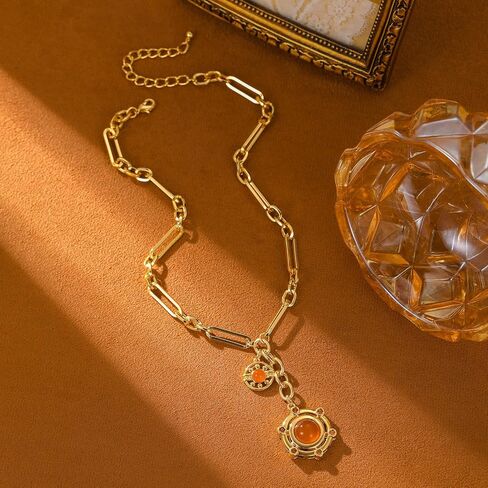 18K Gold-tone Plated Necklace for Women Chunky Agate Pendent Choker Dianty Sun Heart Necklace Unisex in Kuwait
