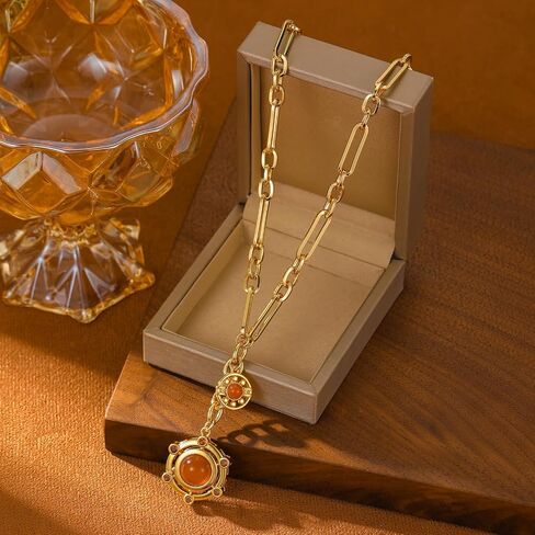 18K Gold-tone Plated Necklace for Women Chunky Agate Pendent Choker Dianty Sun Heart Necklace Unisex in Kuwait