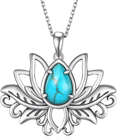 Lotus Turquoise Necklace 925 Sterling Silver Genuine Turquoises Lotus Necklace Western Nature Gemstone Turquoise Jewelry Gifts for Women in Kuwait