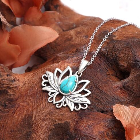Lotus Turquoise Necklace 925 Sterling Silver Genuine Turquoises Lotus Necklace Western Nature Gemstone Turquoise Jewelry Gifts for Women in Kuwait