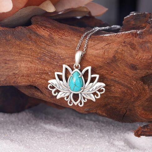 Lotus Turquoise Necklace 925 Sterling Silver Genuine Turquoises Lotus Necklace Western Nature Gemstone Turquoise Jewelry Gifts for Women in Kuwait