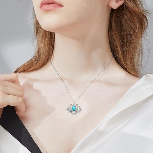 Lotus Turquoise Necklace 925 Sterling Silver Genuine Turquoises Lotus Necklace Western Nature Gemstone Turquoise Jewelry Gifts for Women in Kuwait