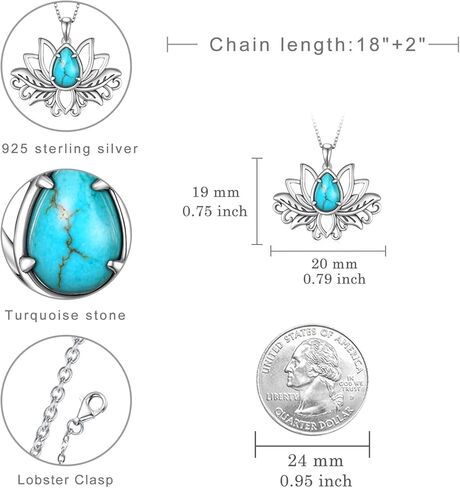 Lotus Turquoise Necklace 925 Sterling Silver Genuine Turquoises Lotus Necklace Western Nature Gemstone Turquoise Jewelry Gifts for Women in Kuwait