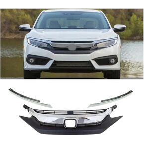 Pensun الأمامي المصد شواء الشواء W/Chrome + 2x Chrome Syelid Trims for 2016 2017 2018 Honda Civic سيدان in Saudi Arabia