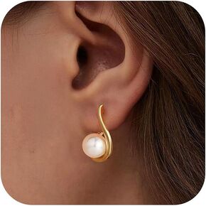 Turandoss Gold Pearl Earrings for Women Trendy - 14K Gold Plated Hypoallergenic Pearl Stud Earrings Set Huggie Drop Dangle Earring Bridesmaid Wedding Jewelry Gifts for Women in Kuwait