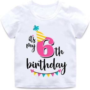 6th Birthday Shirt for Girls, Dress T Shirt for 6 Year Old Gift Outfit Decoration Banner Clothes for Girls White in Saudi Arabia