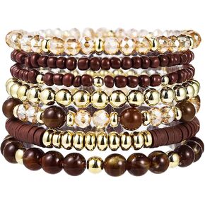 Boho Multilayer Crystal Bead Bead Bread for Women Handmade Wooden Beads Stretch Beach Jewelry Jewelry String Bracelet in Saudi Arabia