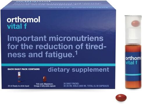 Orthomol Vital F Vial للنساء ، مكملات فيتامين لمدة 30 يومًا-الطاقة اليومية ، الحد من التعب ودعم الحيوية مع الفيتامينات A ، B ، C ، D ، E ، K ، Omega-3 واليود in Kuwait