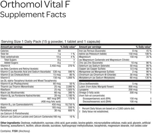 Orthomol Vital F Vial للنساء ، مكملات فيتامين لمدة 30 يومًا-الطاقة اليومية ، الحد من التعب ودعم الحيوية مع الفيتامينات A ، B ، C ، D ، E ، K ، Omega-3 واليود in Kuwait