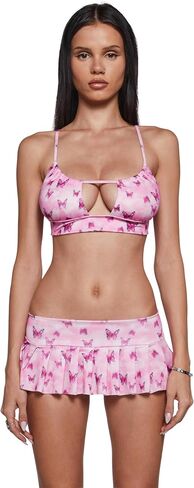 Dolls Kill Butterfly Spandex Swimsuit by Sugar Thrillz – Bikini Top & Skirted Bottoms with Lace-Up Back, Butterfly Print in Saudi Arabia