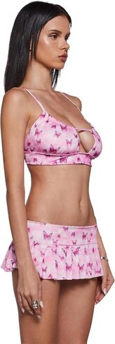 Dolls Kill Butterfly Spandex Swimsuit by Sugar Thrillz – Bikini Top & Skirted Bottoms with Lace-Up Back, Butterfly Print in Saudi Arabia