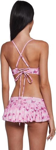 Dolls Kill Butterfly Spandex Swimsuit by Sugar Thrillz – Bikini Top & Skirted Bottoms with Lace-Up Back, Butterfly Print in Saudi Arabia